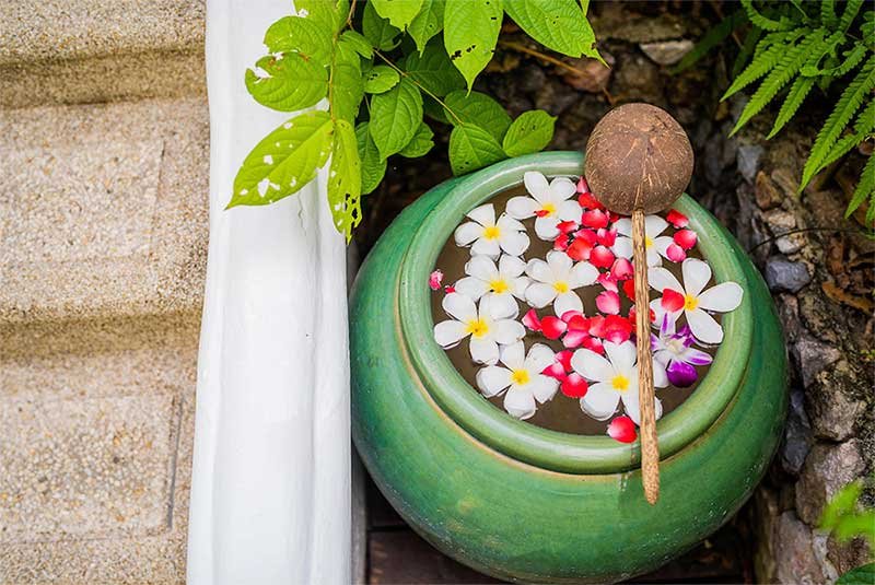 view of live garden inside the bathroom of cottage at Anavana Beach Resort